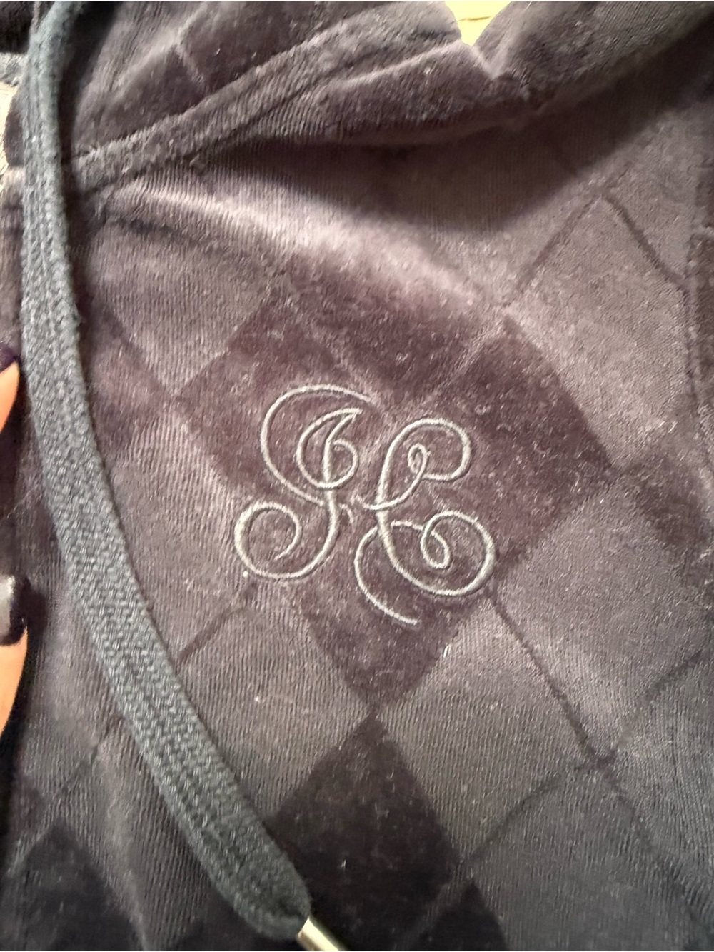 Juicy Couture Black Velour Zip Hoodie with Embroidered Monogram - Picture 2 of 8